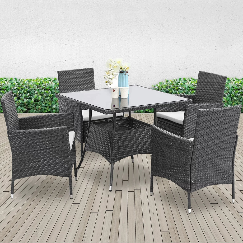 5 Pcs Grey Wicker Patio Dining Set with Umbrella Hole S99315