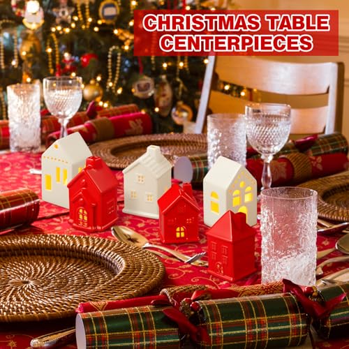6 Pcs Ceramic LED Lighted Christmas Village Houses Green and White E83705