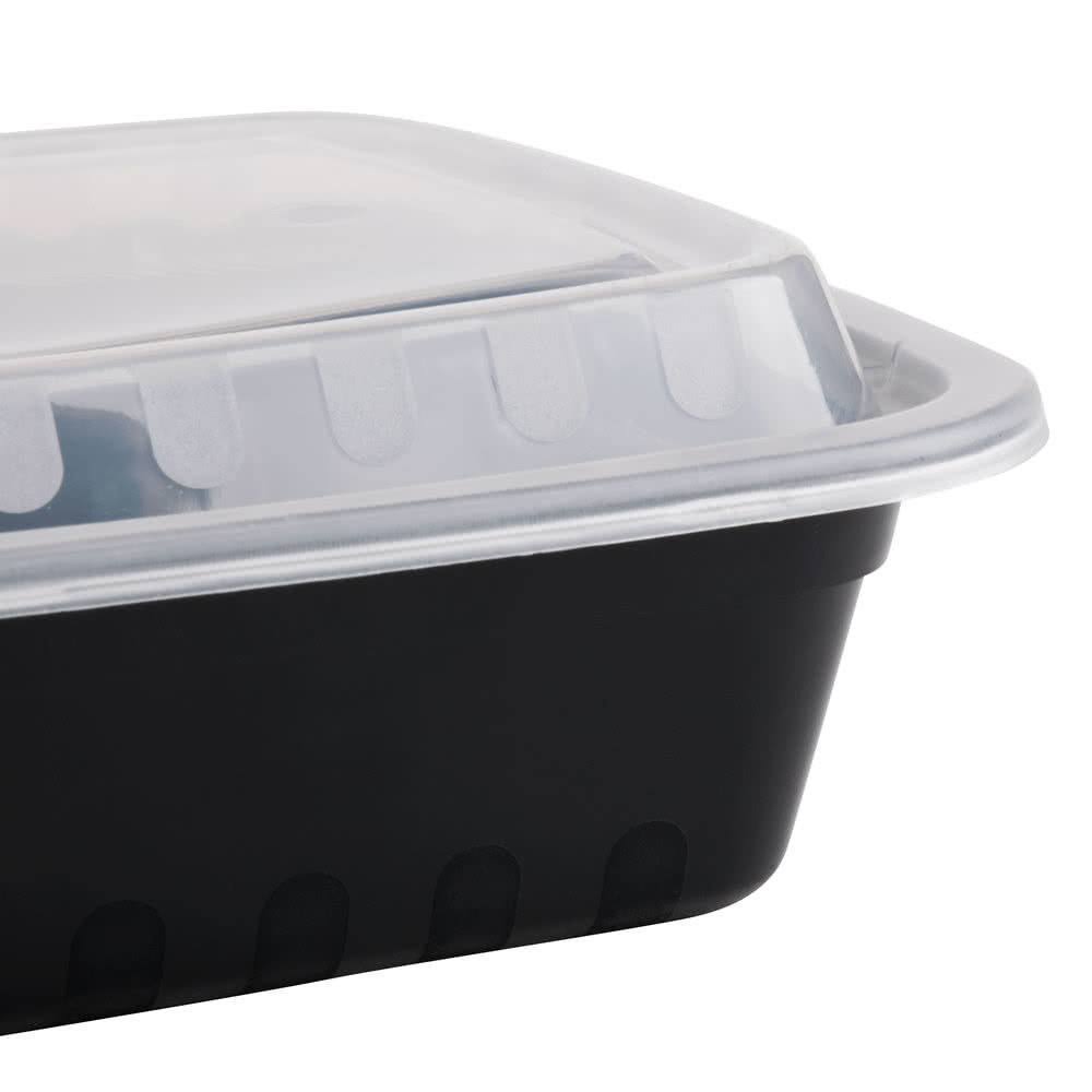 24 oz Black Microwavable Food Container with Lid W39844
