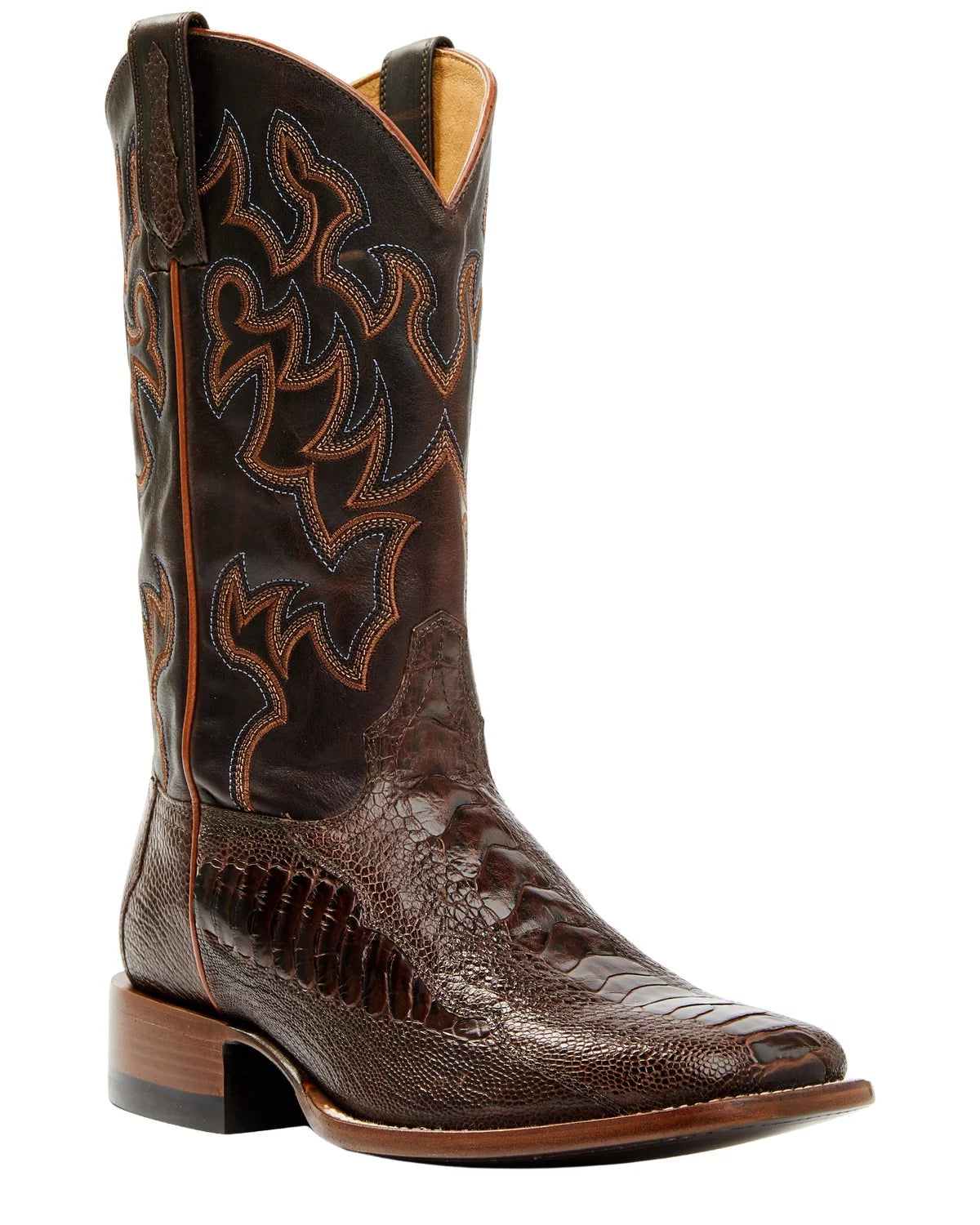 Antique Cafe Ostrich Leg Exotic Western Boot Broad Square Toe Brown 8.5 D(M) US T609495