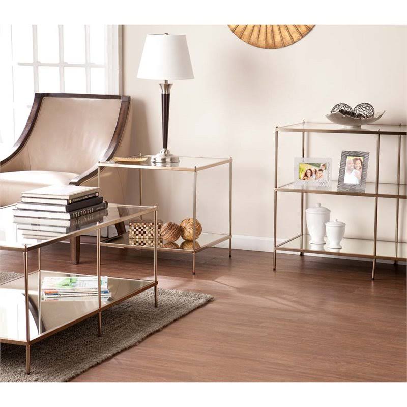 Square Glass Top End Table in Gold C5819