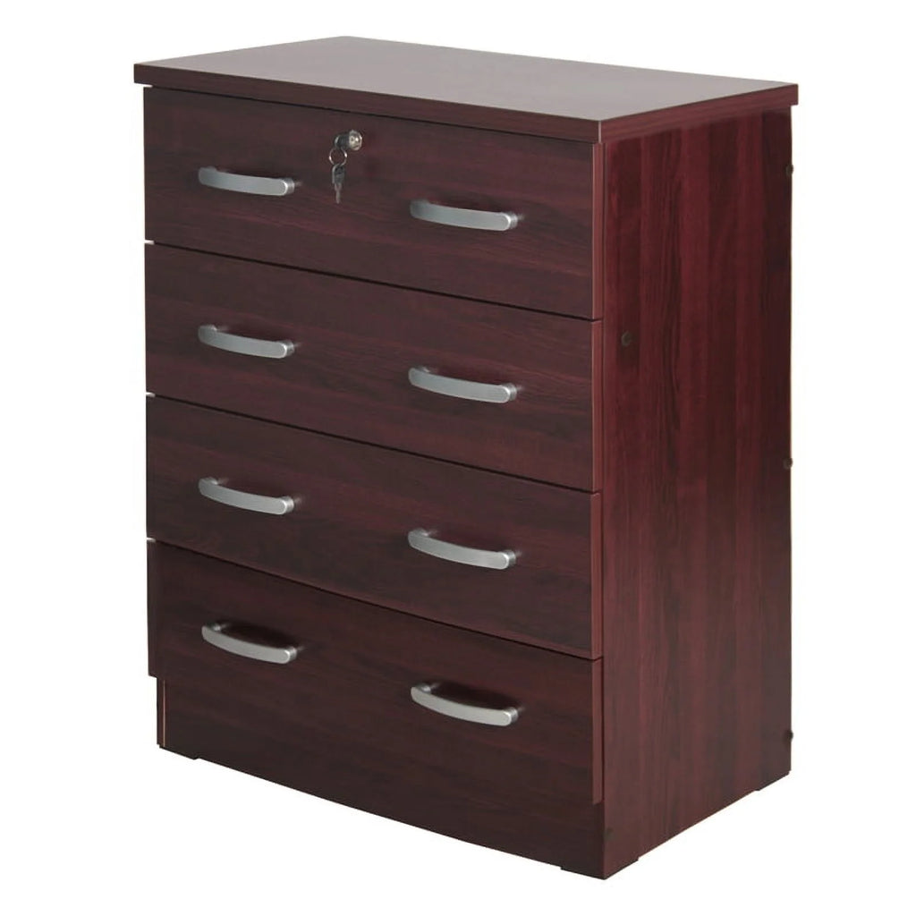 Pine Twin Bed and Dresser with Lock in Mahogany J63823
