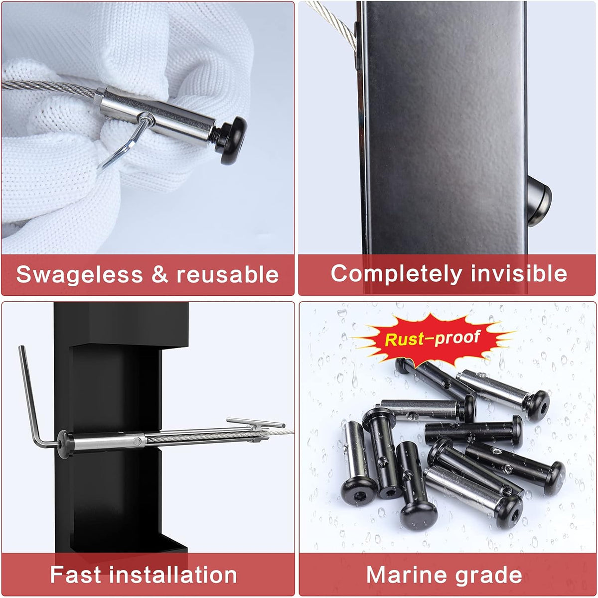 Black Cable Railing Kit 10Set 1/8 Turnbuckle Tensioner C9757