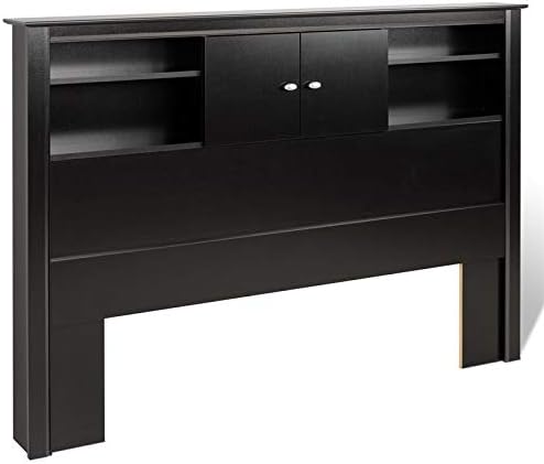 Black Full Queen Wood Bookcase Headboard and Cabinet Storage F820059