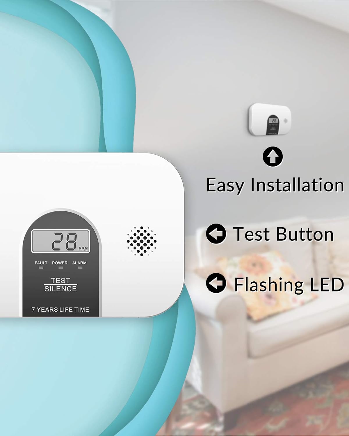 Carbon Monoxide Alarm Detector with LCD Digital Display, 4 Packs A2758