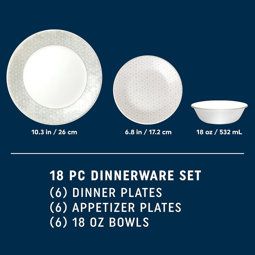 18 Piece Glass Dinnerware Set, Service for 6, 28 oz Soup Bowls Set of 6 O7783