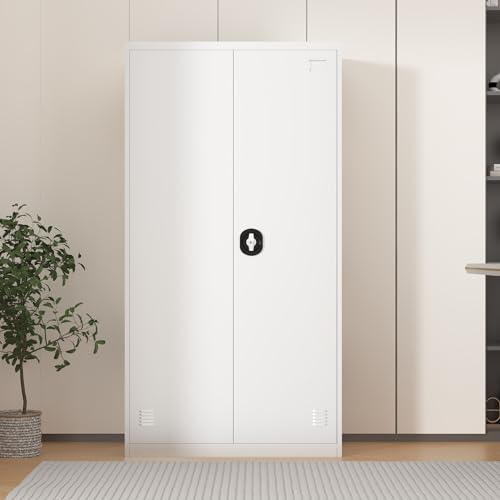 Black 72" Tall Steel Storage Cabinet with 2 Lockable Doors and Adjustable Shelves L772