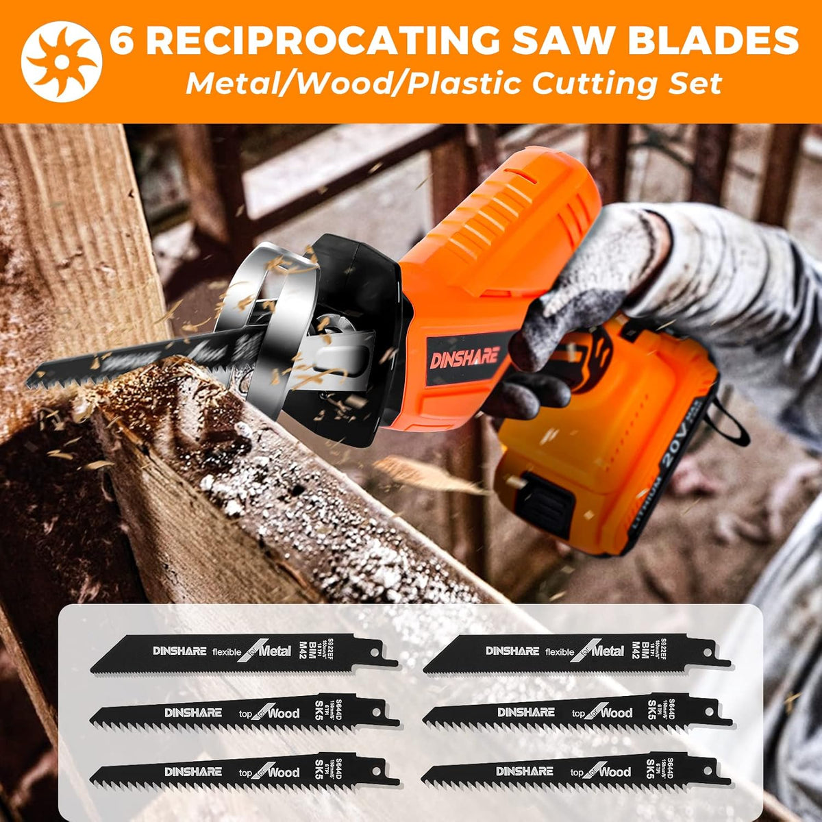 Cordless Reciprocating Saw, 20V 2.0Ah, 6 Saw Blades, Pack of 2 X32829