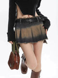 Pleated Distressed Star Belt Skirt G387626