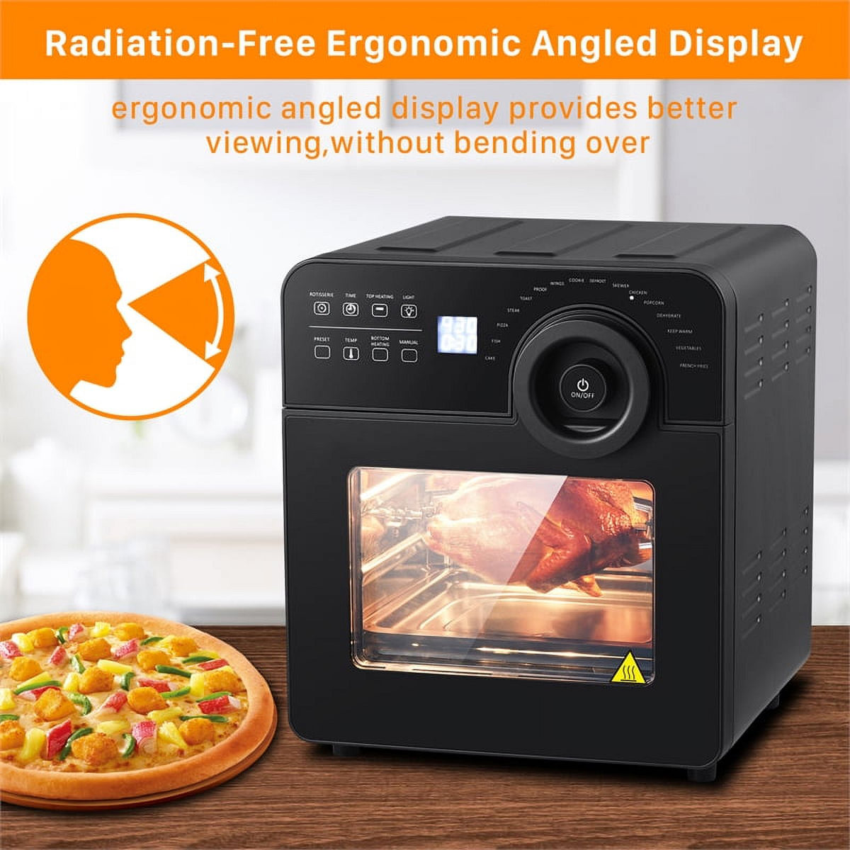 Black 16-in-1 Digital Air Fryer Oven with Rotisserie and Dehydrator V287412