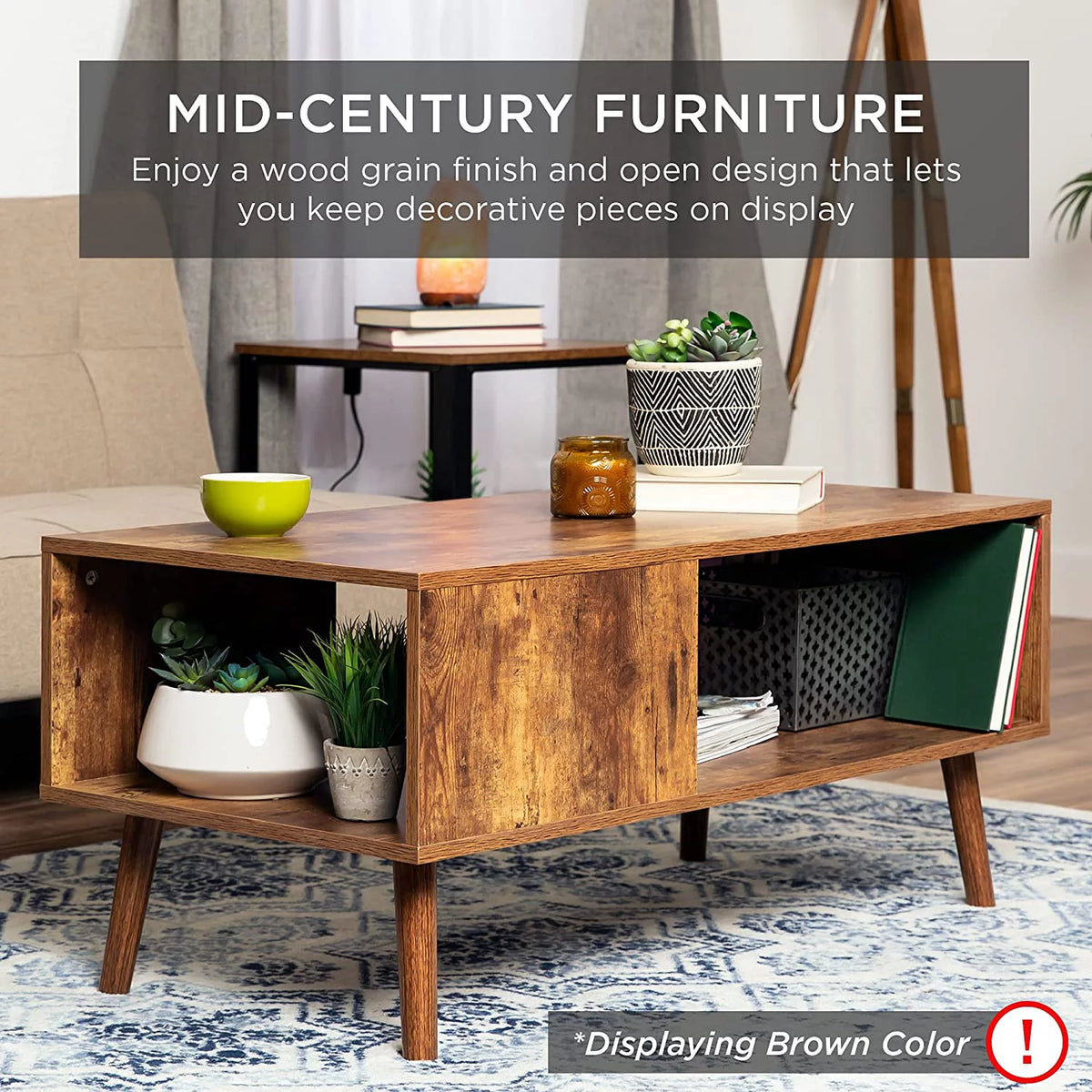 Mid-Century Modern Coffee Table with Open Storage Shelf I980