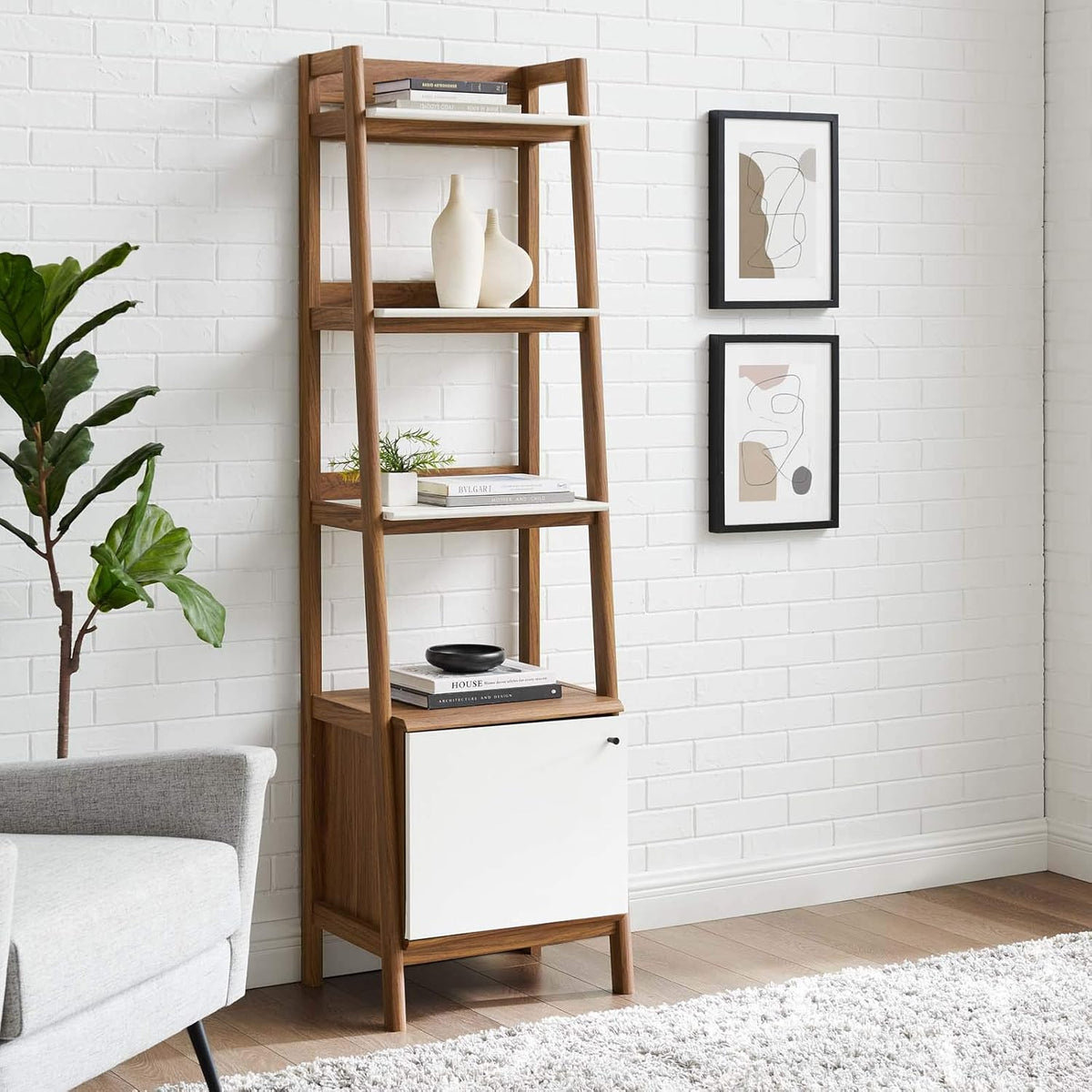 21 Inch Walnut White Bookshelf Display Case K947