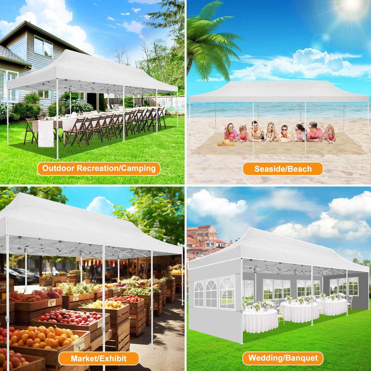 10'x30' Heavy Duty Waterproof Pop Up Canopy with 8 Removable Sidewalls, White M778660