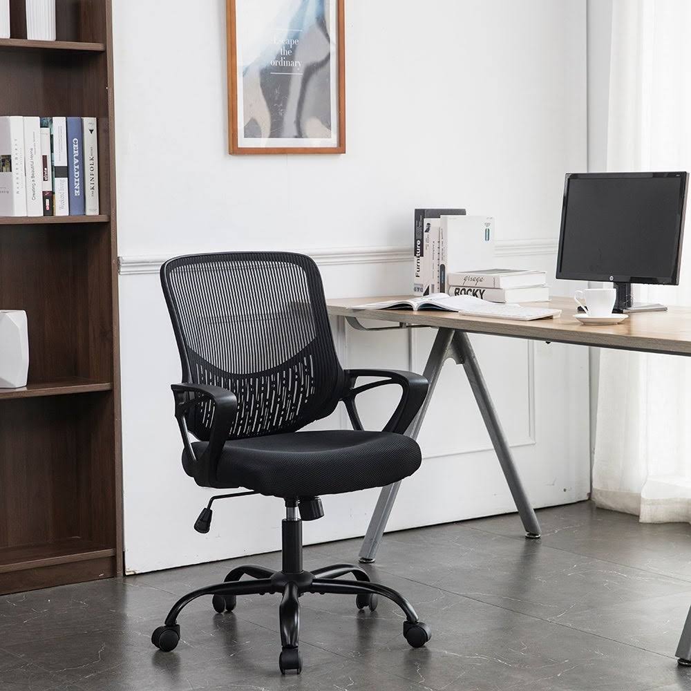 Black Swivel Mesh Chair with Armrest T46364