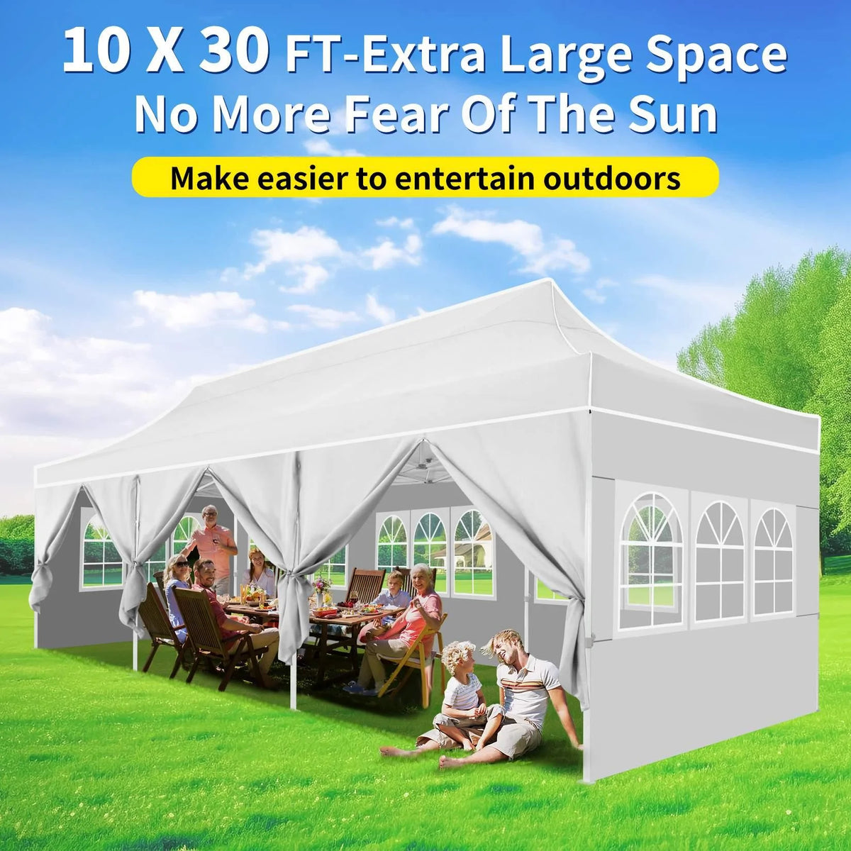10'x30' Heavy Duty Waterproof Pop Up Canopy with 8 Removable Sidewalls, White M778660