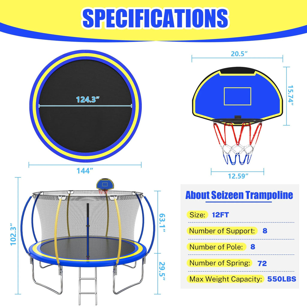 12FT Round Trampoline with Enclosure Net & Hoop Y7007