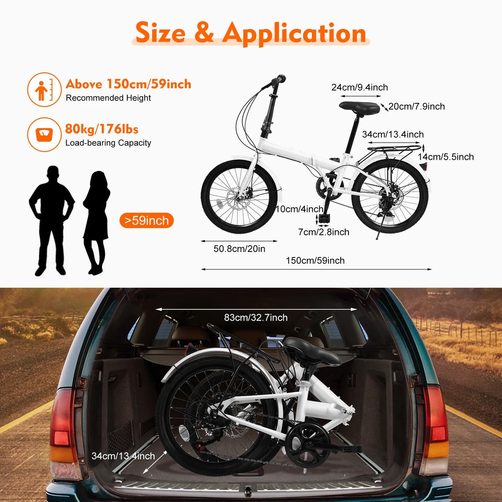White 20-inch 7 Speed Folding Bicycle T787