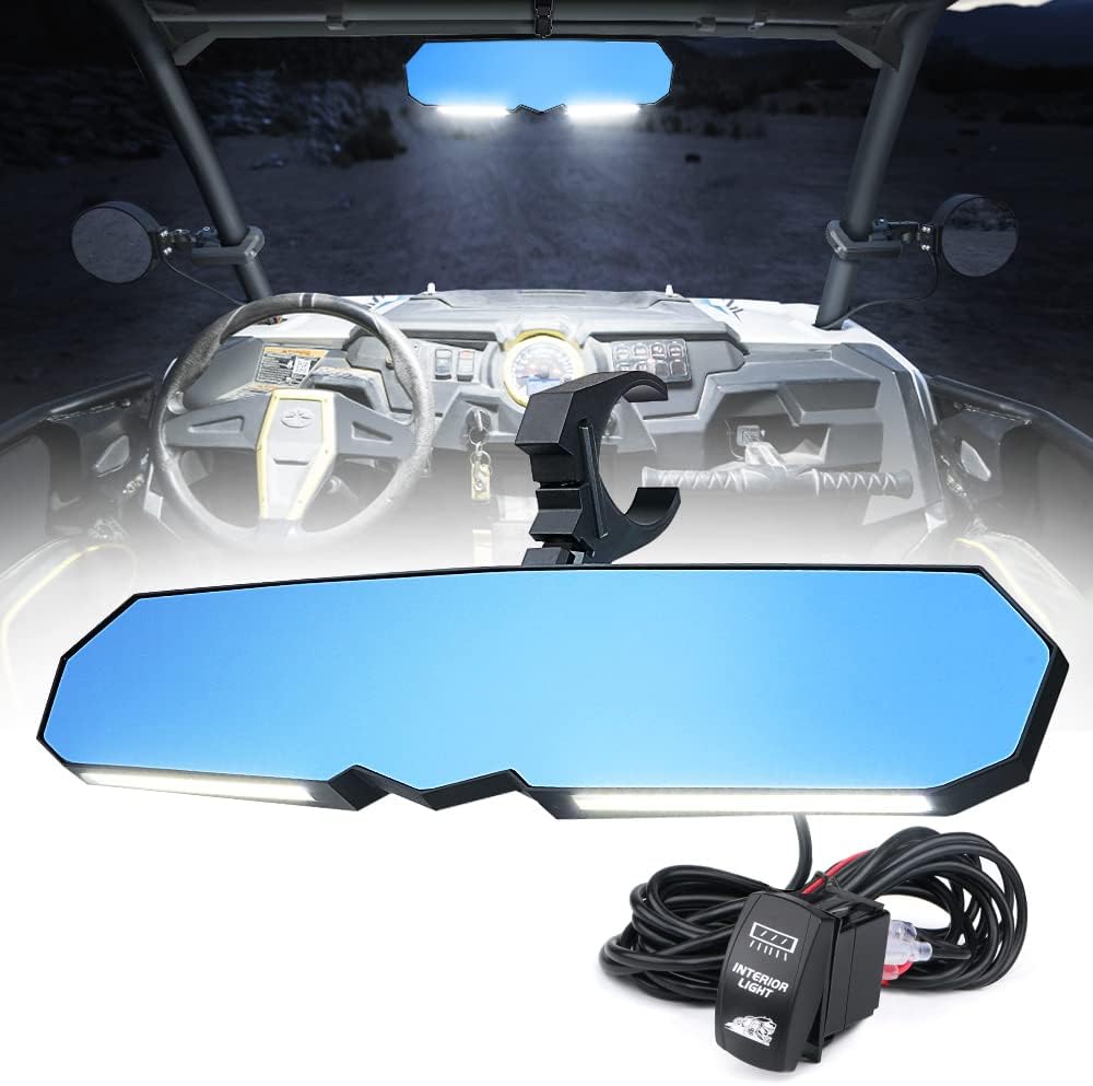 17 UTV Rearview Center Mirror with COB LED Interior Lights and Rocker Switch Aluminum S347