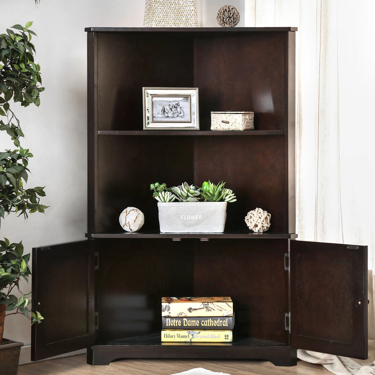 Espresso Wood Corner Bookshelf M825
