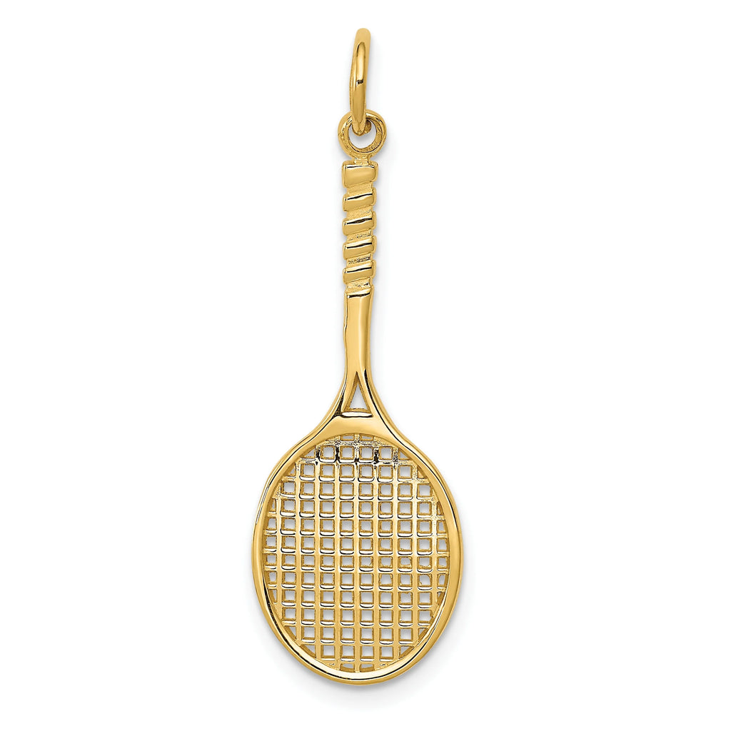 14K Yellow Gold Tennis Racquet Pendant Charm with Rope Chain Necklace 16'' T5879