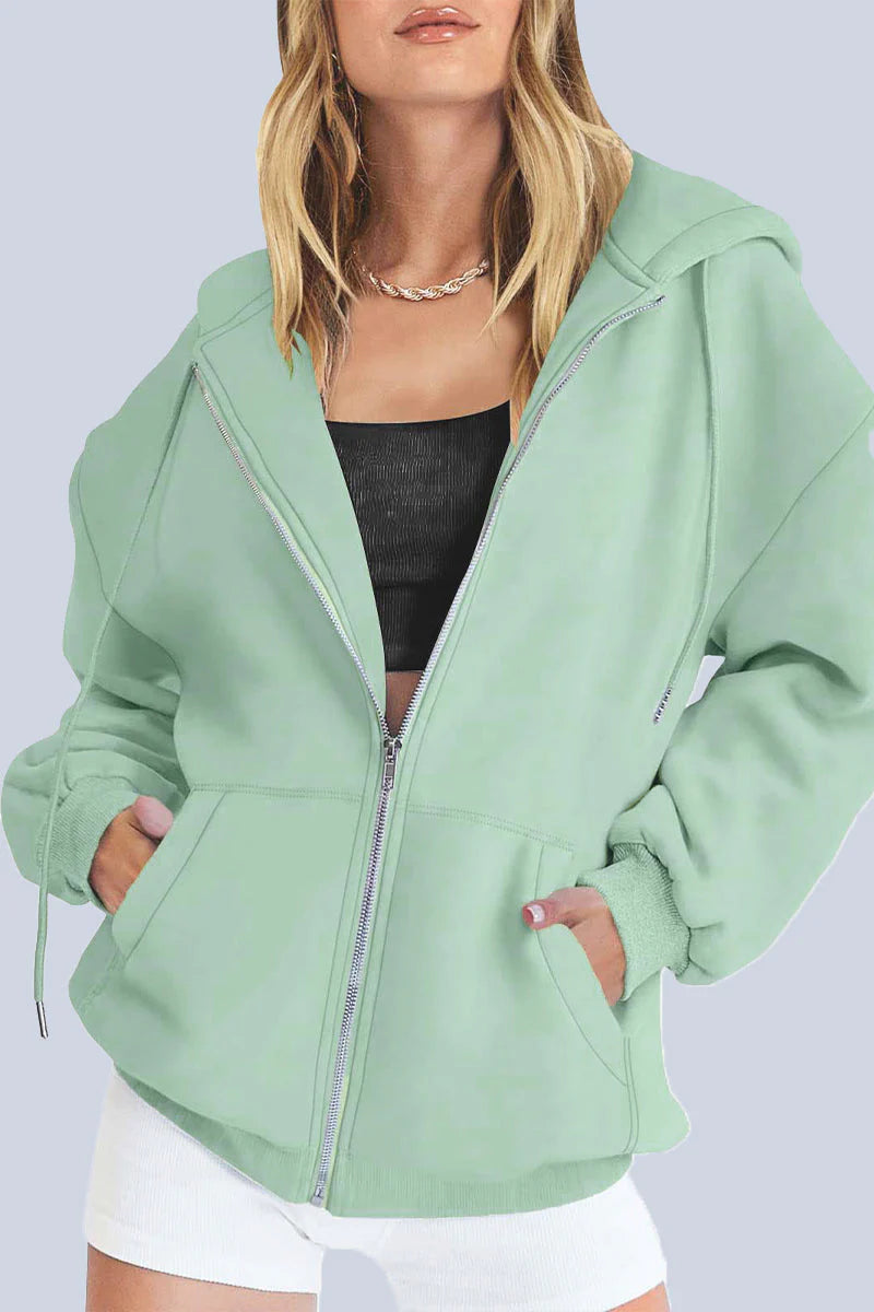 Solid Pocket Hooded Collar Outerwear P7860