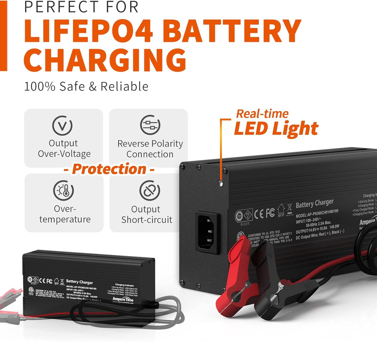 12V 50Ah LiFePO4 Battery with 14.6V 10A Charger F726