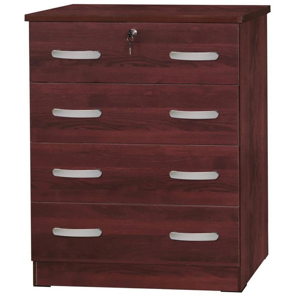 Pine Twin Bed and Dresser with Lock in Mahogany J63823