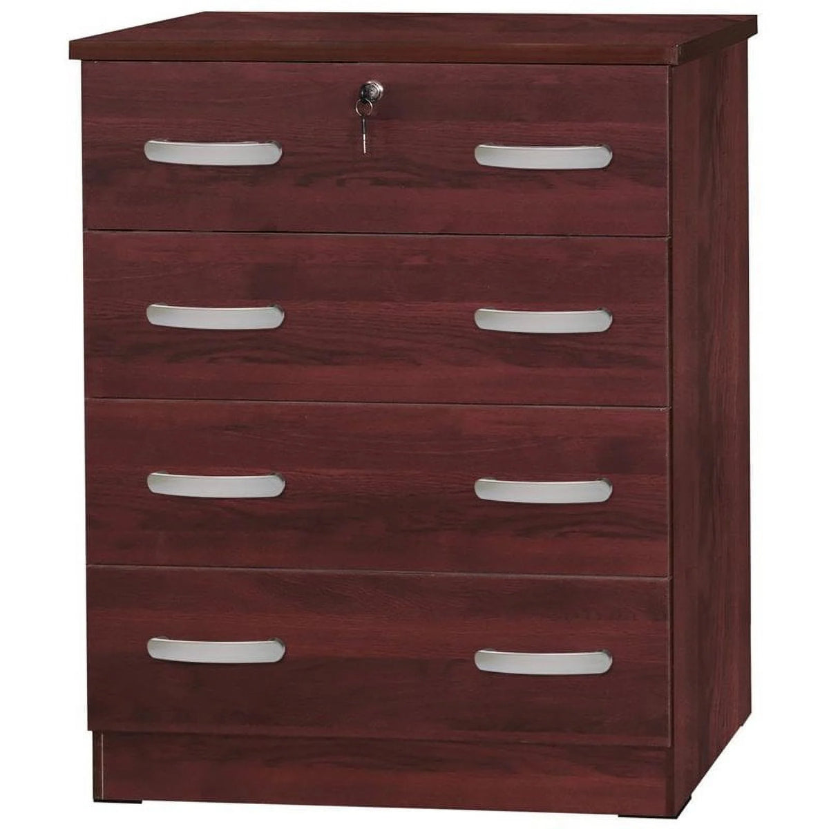 Pine Twin Bed and Dresser with Lock in Mahogany J63823