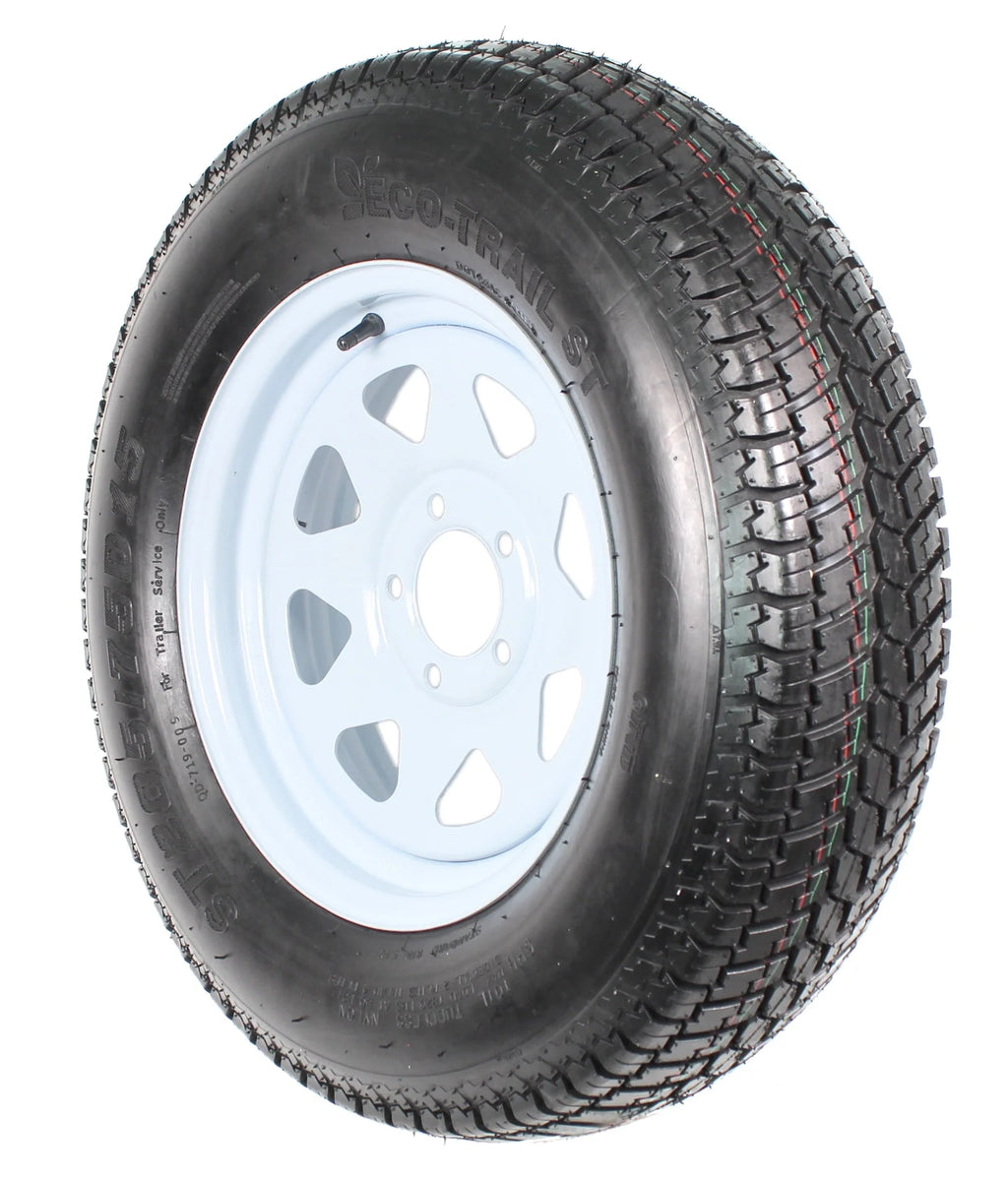 2-Pk Trailer Tire On Rim ST205/75D15 5 Hole White Spoke Wheel W229