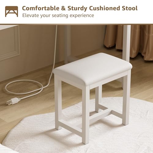 White Vanity Table Set with Mirror and Chair C753794