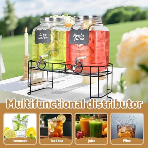 1 Gallon Glass Drink Dispenser with Stand and Stainless Steel Spigot Q473273