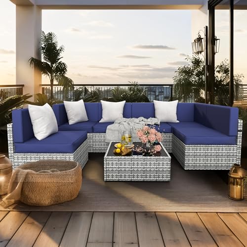 7 Pieces Wicker Patio Sectional Sofa Set with Coffee Table P7253