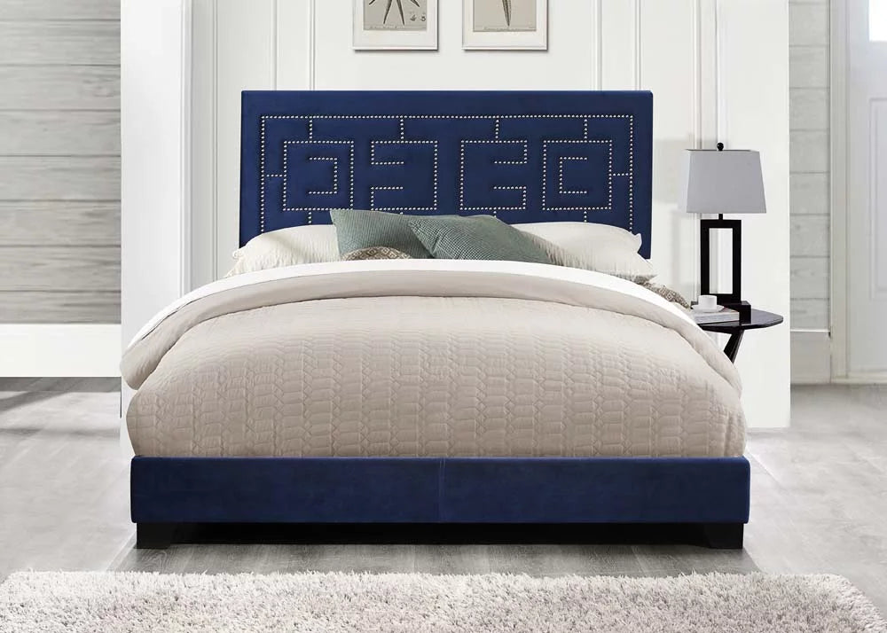 Eastern King Bed in Dark Blue Velvet T342