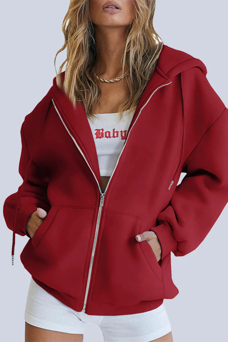 Solid Pocket Hooded Collar Outerwear P7860