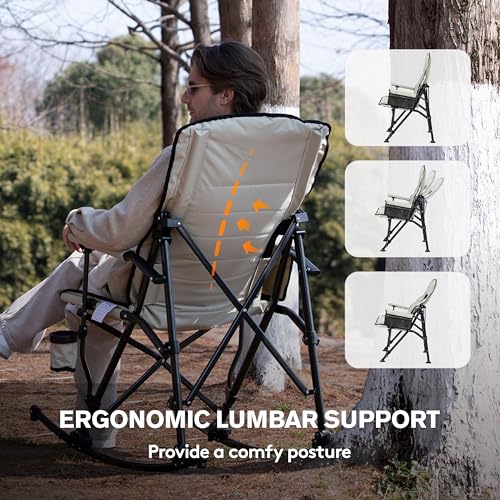 Oversized Folding Rocking Camping Chair with Padded Backrest and Hard Armrests, Brown W517022
