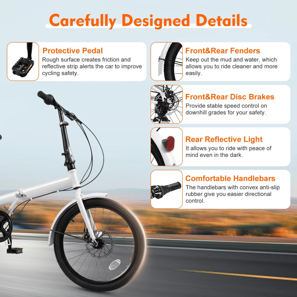 White 20-inch 7 Speed Folding Bicycle T787