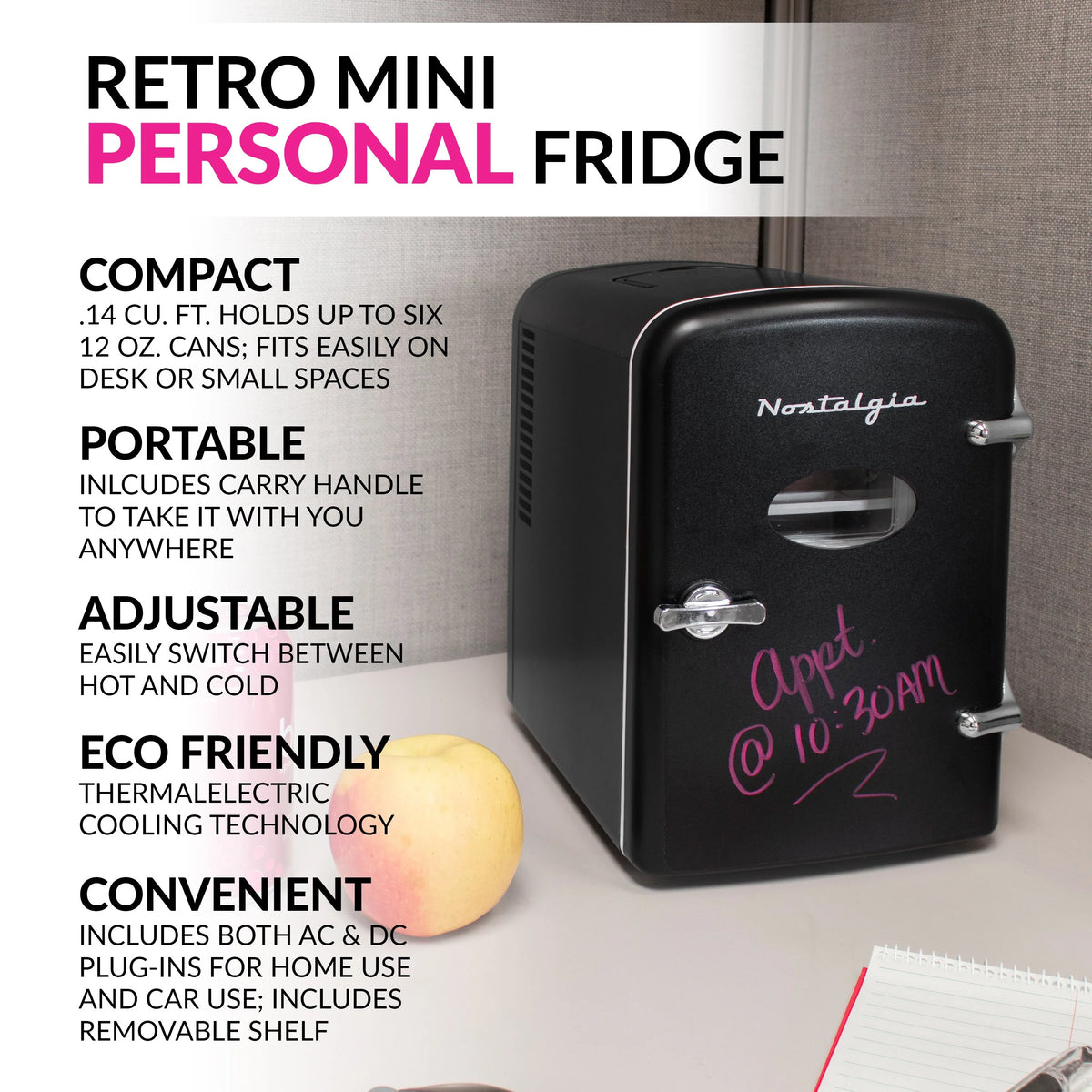 Black 6-Can Personal Cooling and Heating Refrigerator with Carry Handle H33528