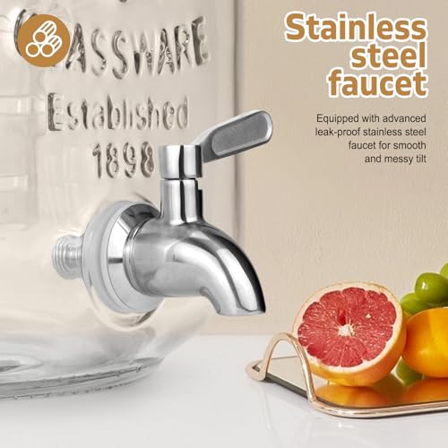 1 Gallon Glass Drink Dispenser with Stand and Stainless Steel Spigot Q473273