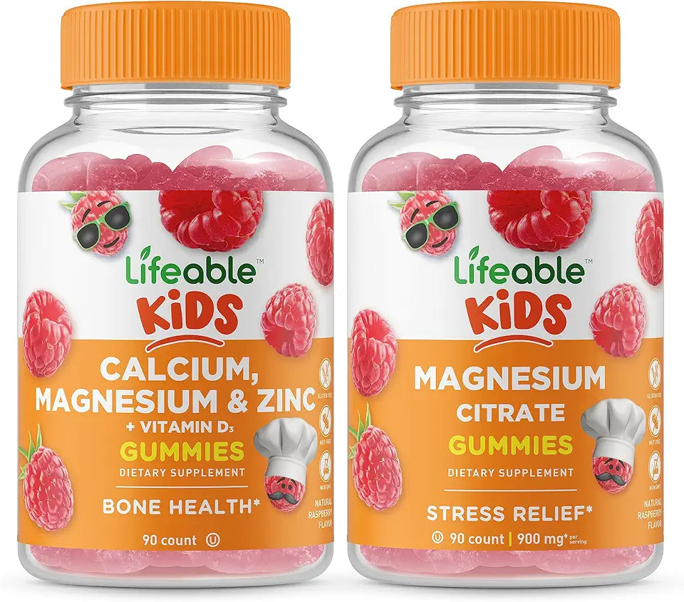 Calcium Magnesium & Zinc Kids Gummies Bundle Gluten Free GMO Free Chewable Gummy Vitamin Supplement W9246