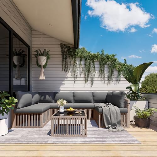 7 Pieces Wicker Patio Sectional Sofa Set with Coffee Table P7253
