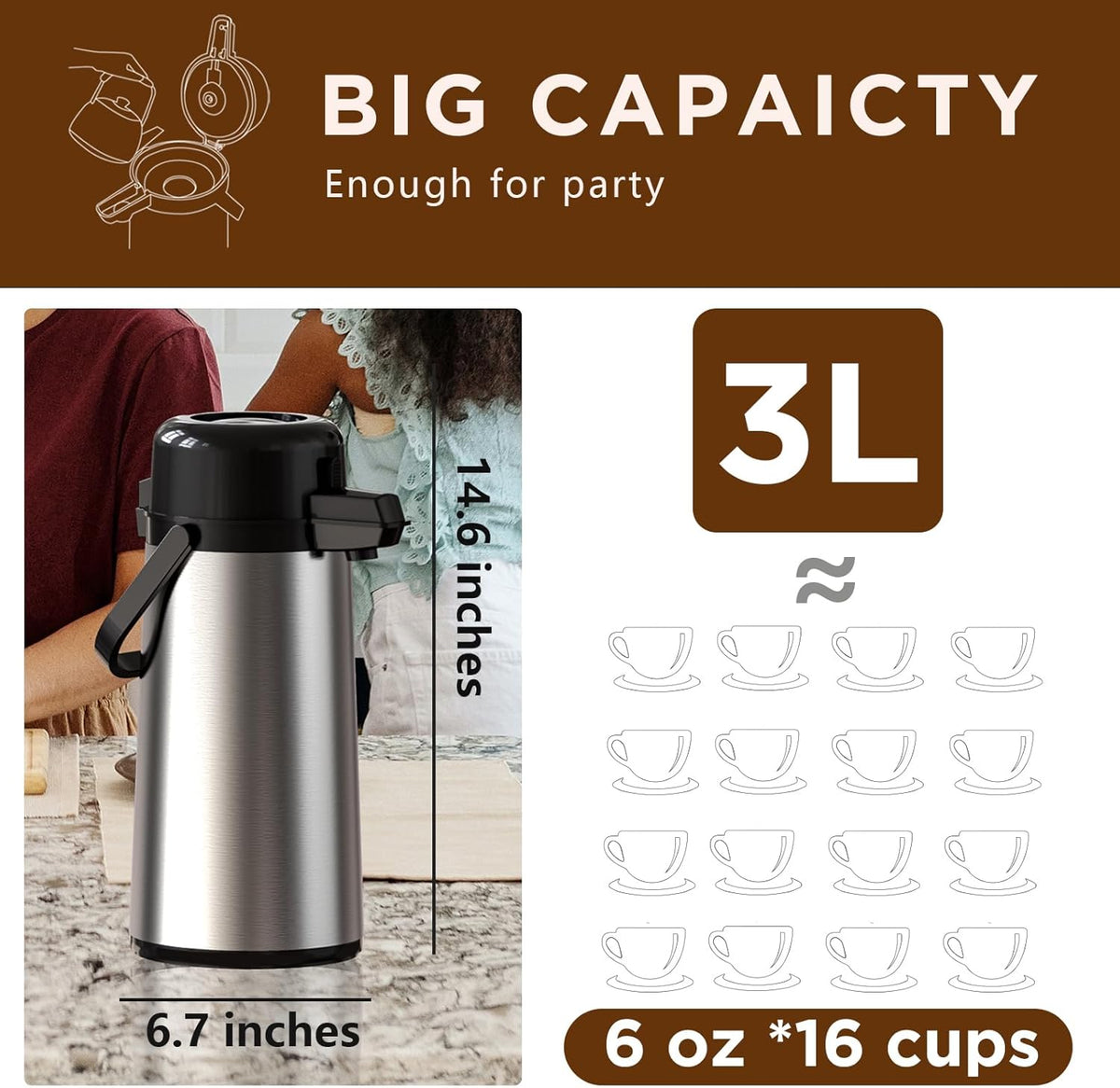 102oz Stainless Steel Thermal Insulated Coffee Dispenser with Pump G156660