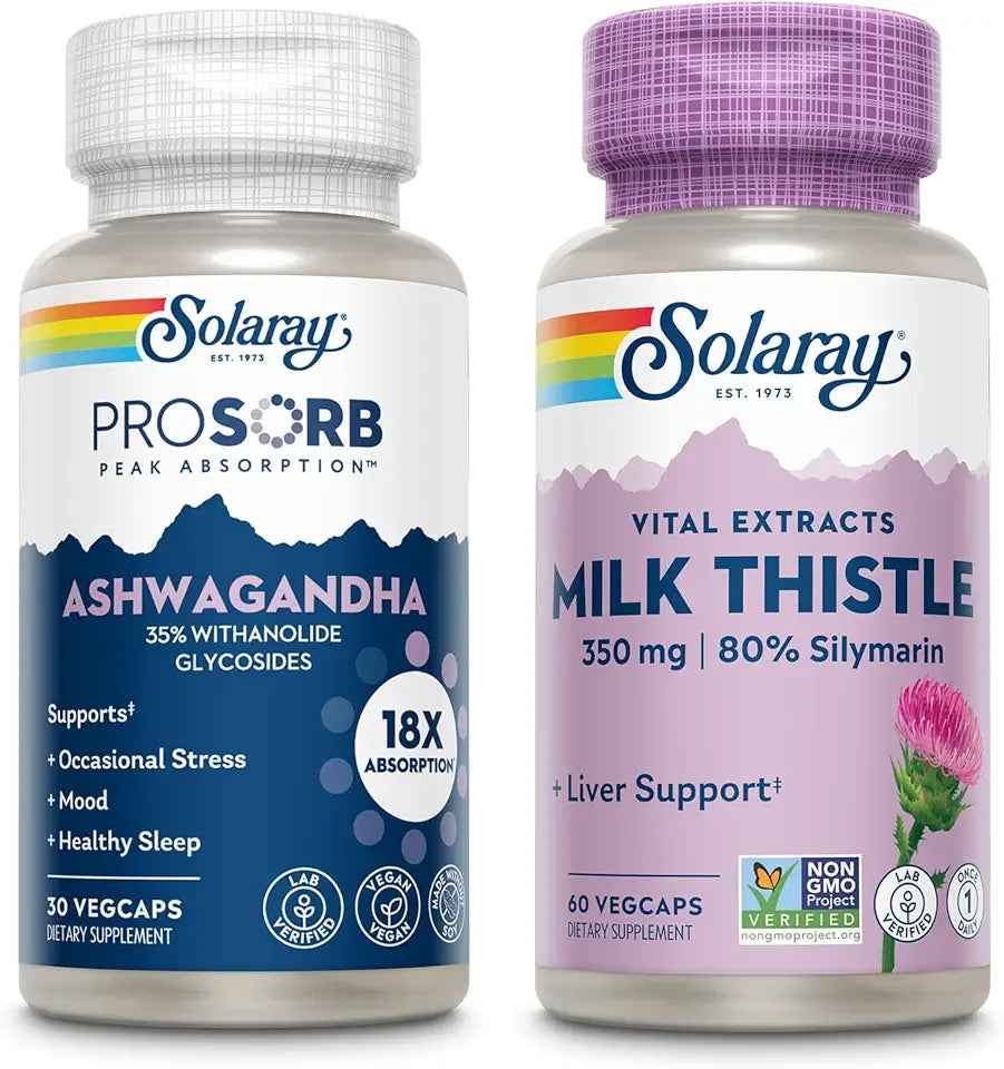 Ashwagandha and Milk Thistle Supplement Bundle, 30ct/60ct J14970