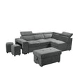 Light Gray Sleeper Sectional Sofa with Storage Ottoman and 2 Stools K72921