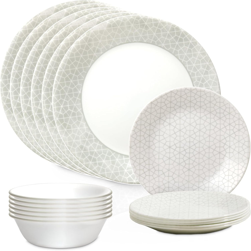18 Piece Glass Dinnerware Set, Service for 6, 28 oz Soup Bowls Set of 6 O7783