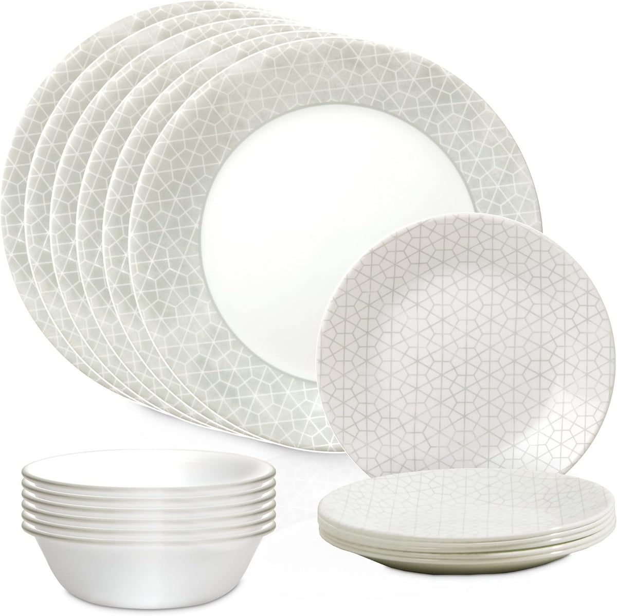 18 Piece Glass Dinnerware Set, Service for 6, 28 oz Soup Bowls Set of 6 O7783