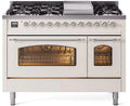 48 Dual Fuel Natural Gas Range Antique White Chrome Trim C524