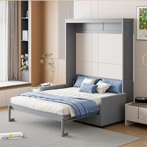 Full Size Grey Murphy Bed with Loveseat Sofa D20889