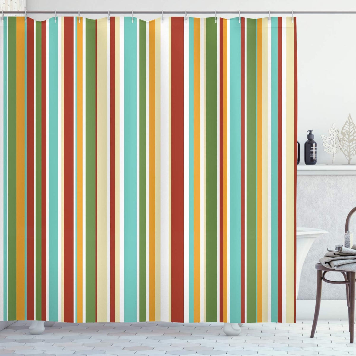 Pastel Shower Curtain with Hooks, 69 W x 84 L O107