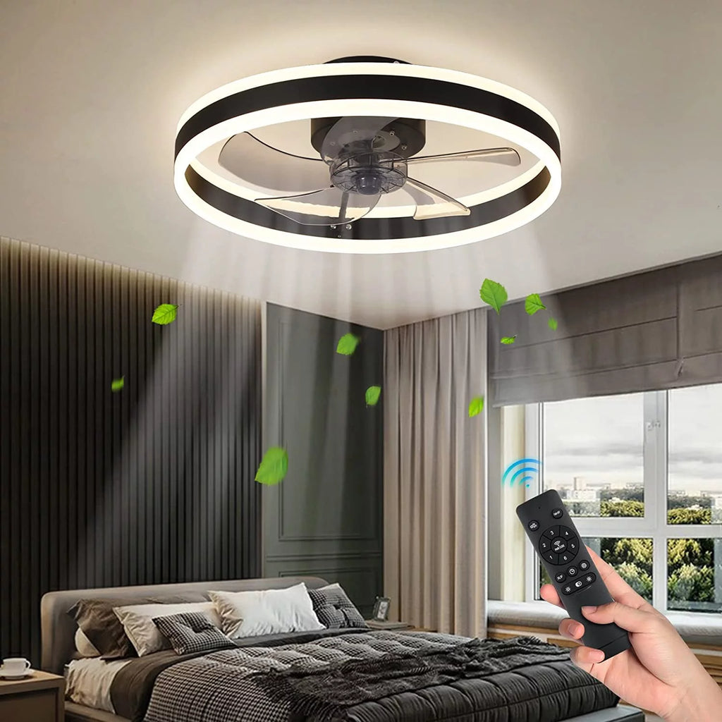 Black Modern Low Profile Ceiling Fan with Light L332