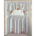 Gold Sun Flower Embroidery Kitchen Curtain 3PC Set R64535